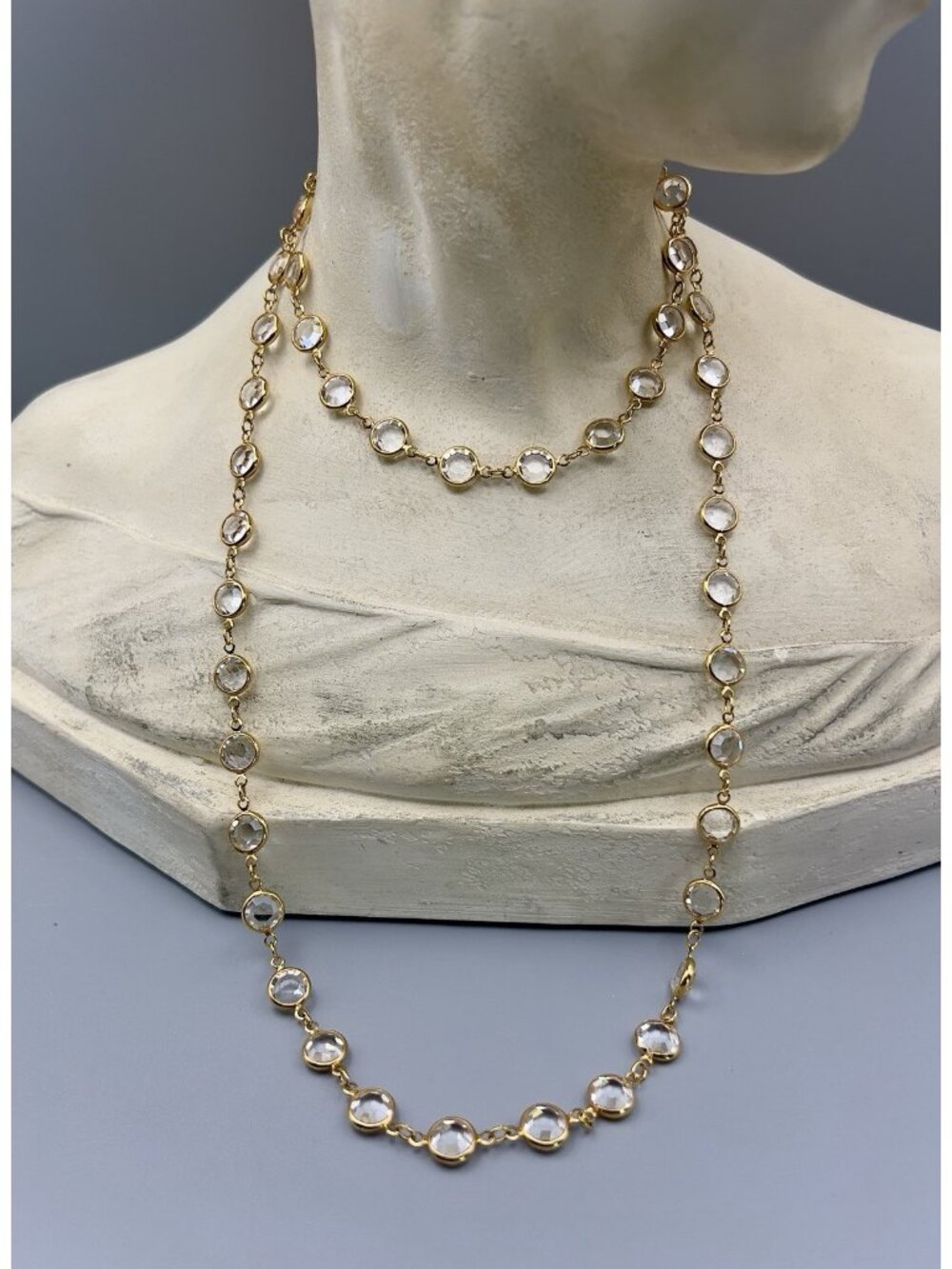Vintage Swarovski Austrian Crystal Open Back Bezel Necklace Gold Tone Swan Logo